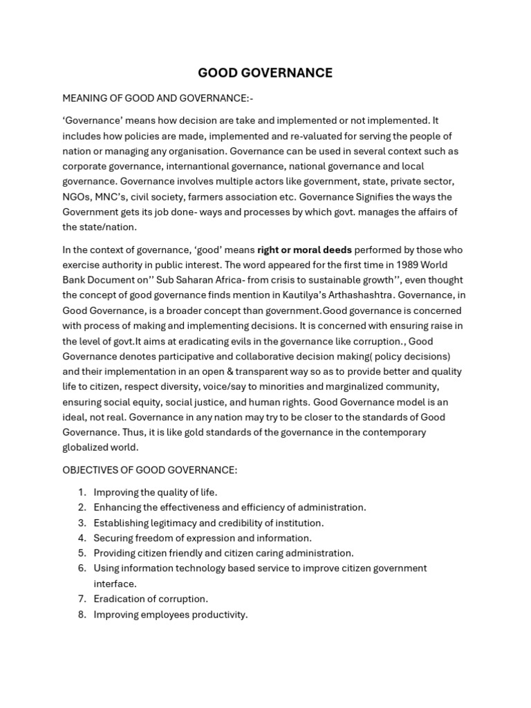Understanding Good Governance Principles | PDF | Governance | Good ...