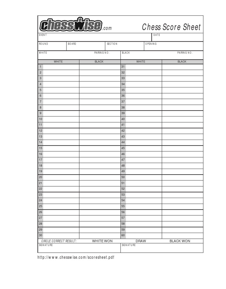 Chess Event Score Sheet Template | PDF