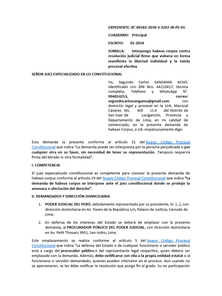 Habeas Corpus | Descargar gratis PDF | Habeas corpus | Ley procesal