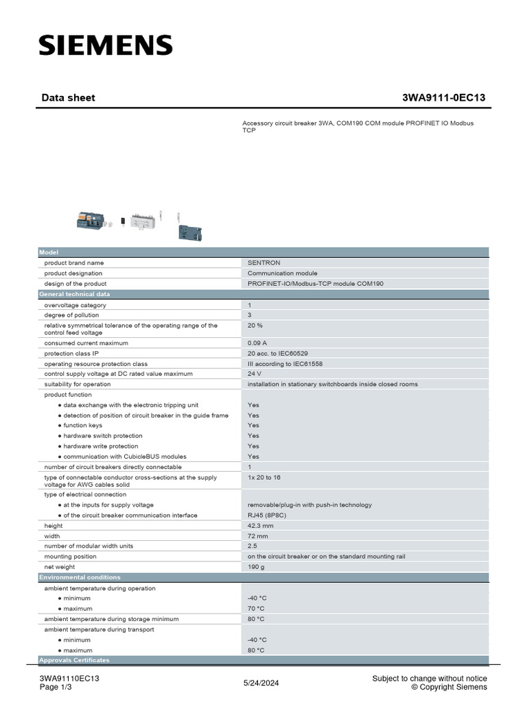 3WA91110EC13 Datasheet en | PDF | Electrical Engineering | Electricity