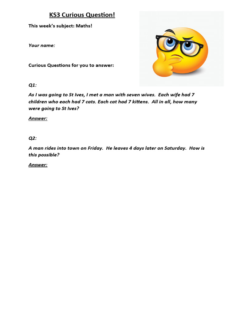 KS3 Maths Curious Questions Quiz | PDF | Mystery, Thriller & Crime Fiction