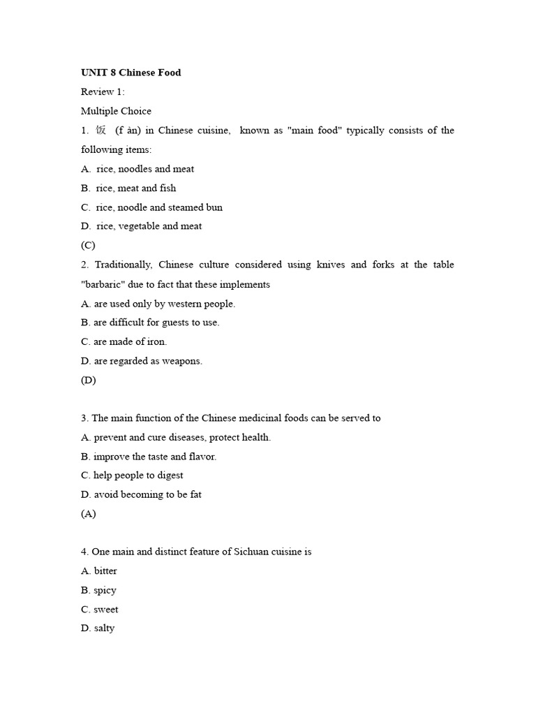 Unit 8 Chinese Food Pdf Chinese Cuisine Food And Drink