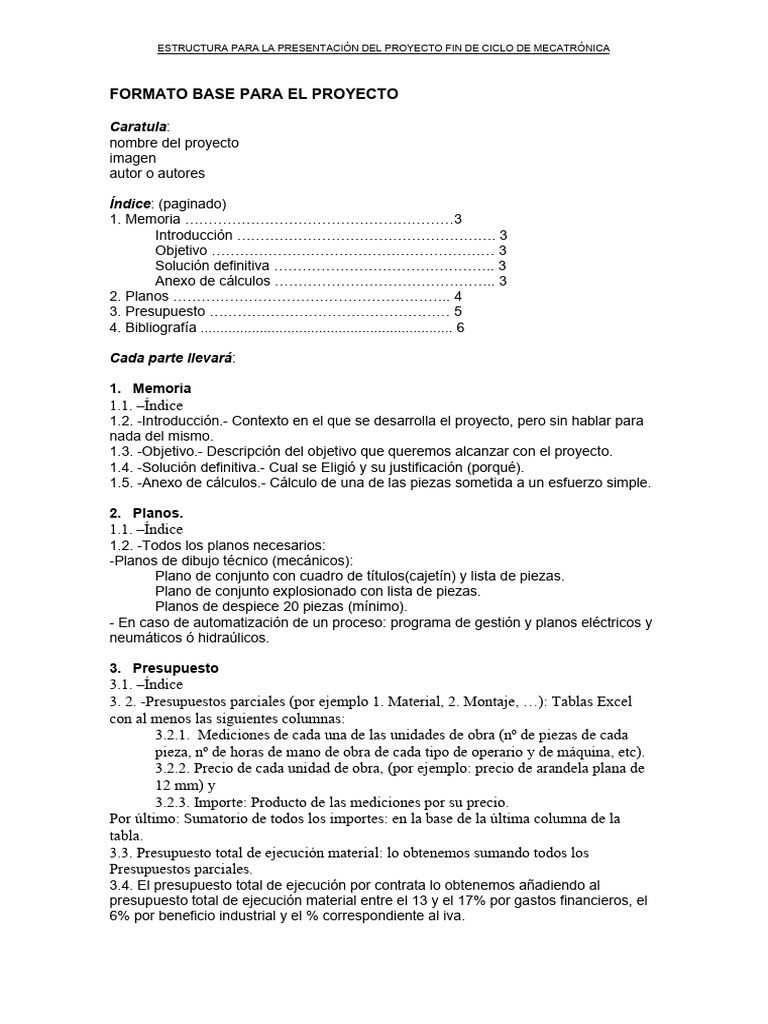 Guía para Proyecto Fin de Ciclo en Mecatrónica | PDF | Presupuesto ...