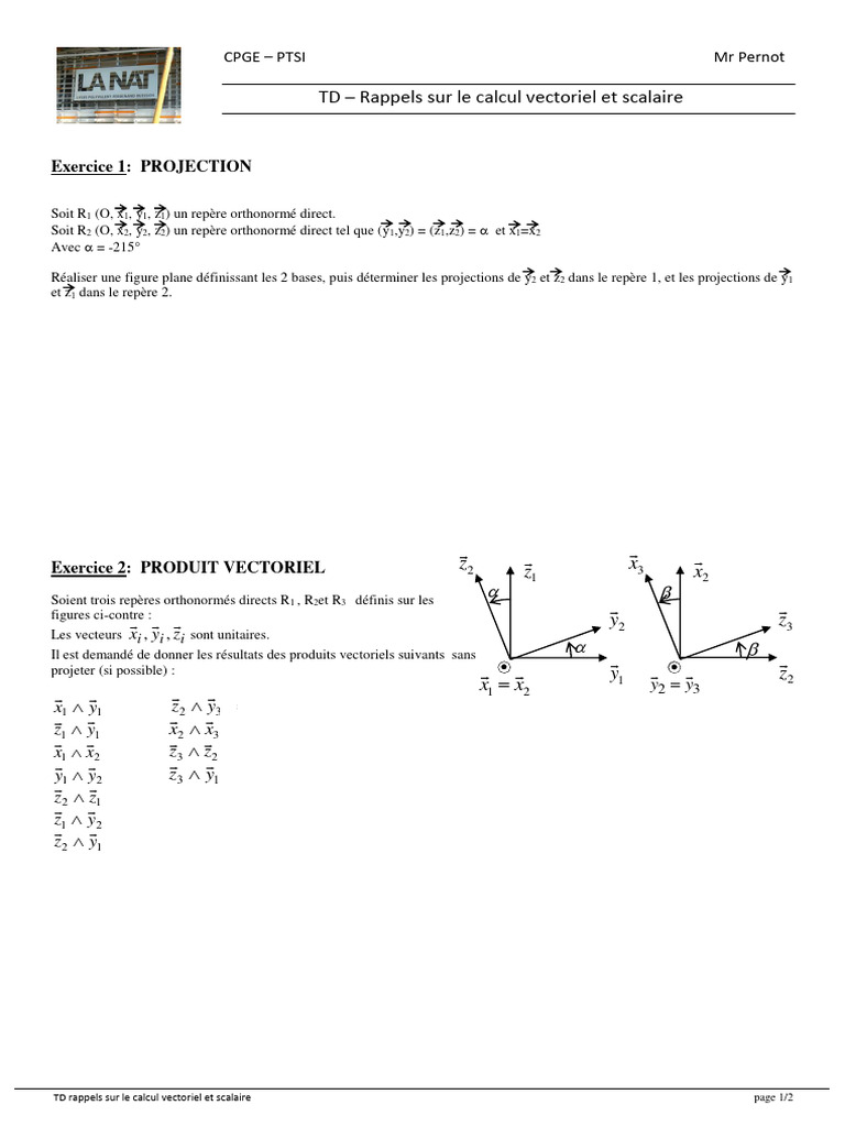Exercice sur le produit vectoriel Excel | PDF | Scalaire (mathématiques ...