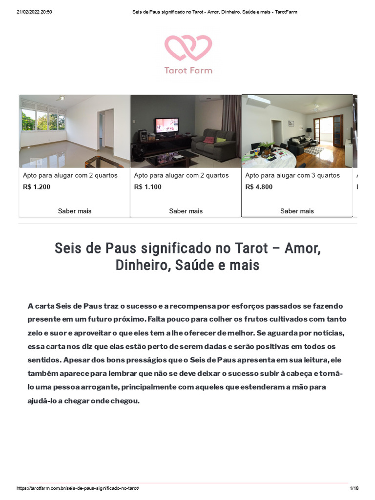 Significado do Seis de Paus no Tarot | PDF | Amor | Tarô
