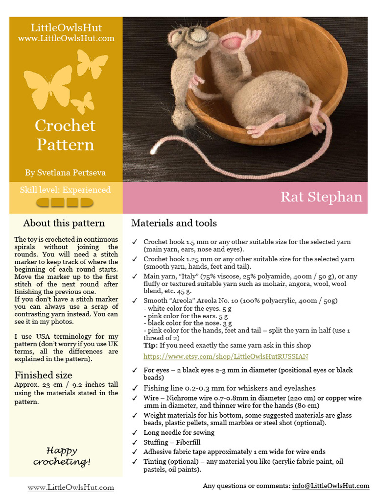 Crochet Rat Toy Pattern | PDF | Crochet | Yarn