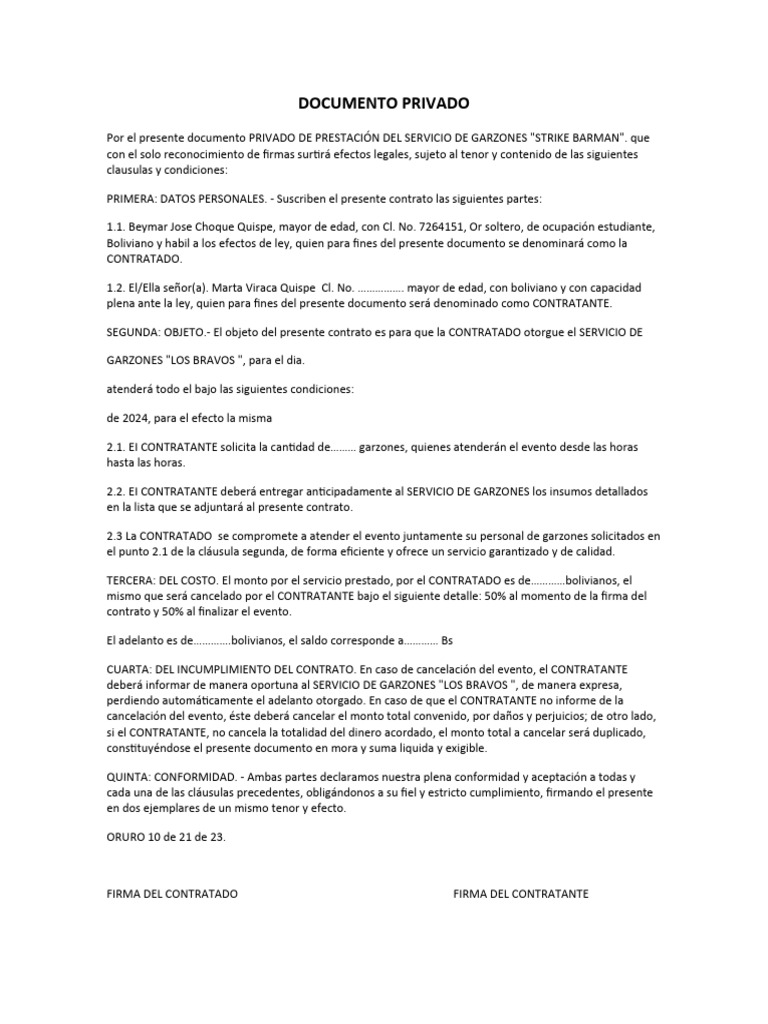 Documento Privado | PDF | Derecho