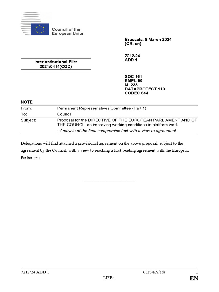 Proposal For The DIRECTIVE OF THE EUROPEAN PARLIAMENT AND OF THE ...