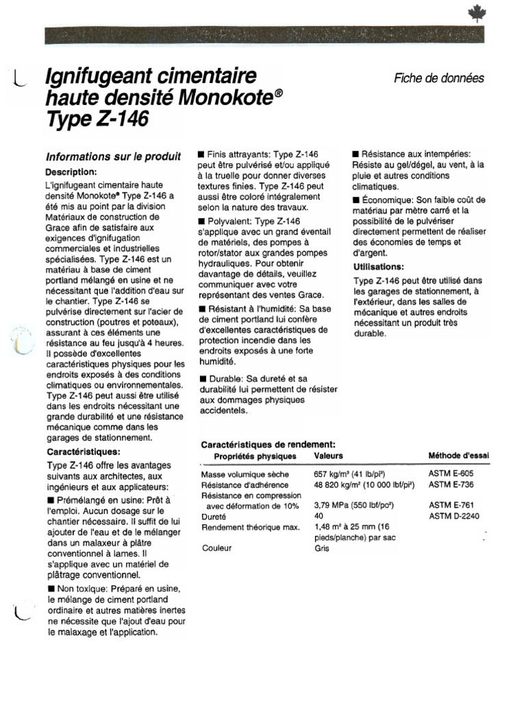 Ignifugeant Monokote Z-146: Caractéristiques | PDF | Matériaux | Génie ...