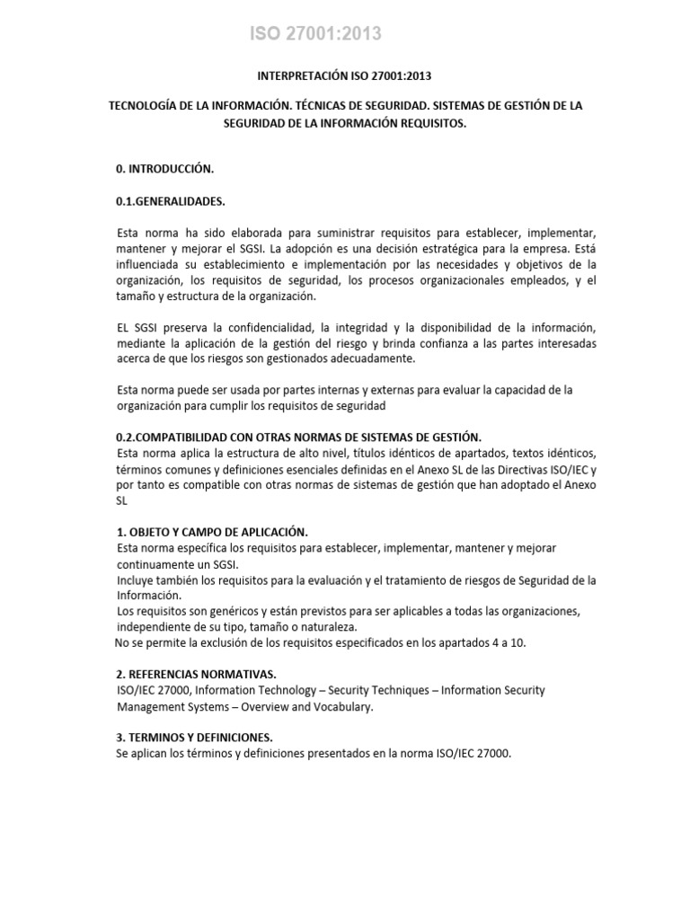 Requisitos de ISO 27001:2013 SGSI | PDF | Seguridad de información | La ...