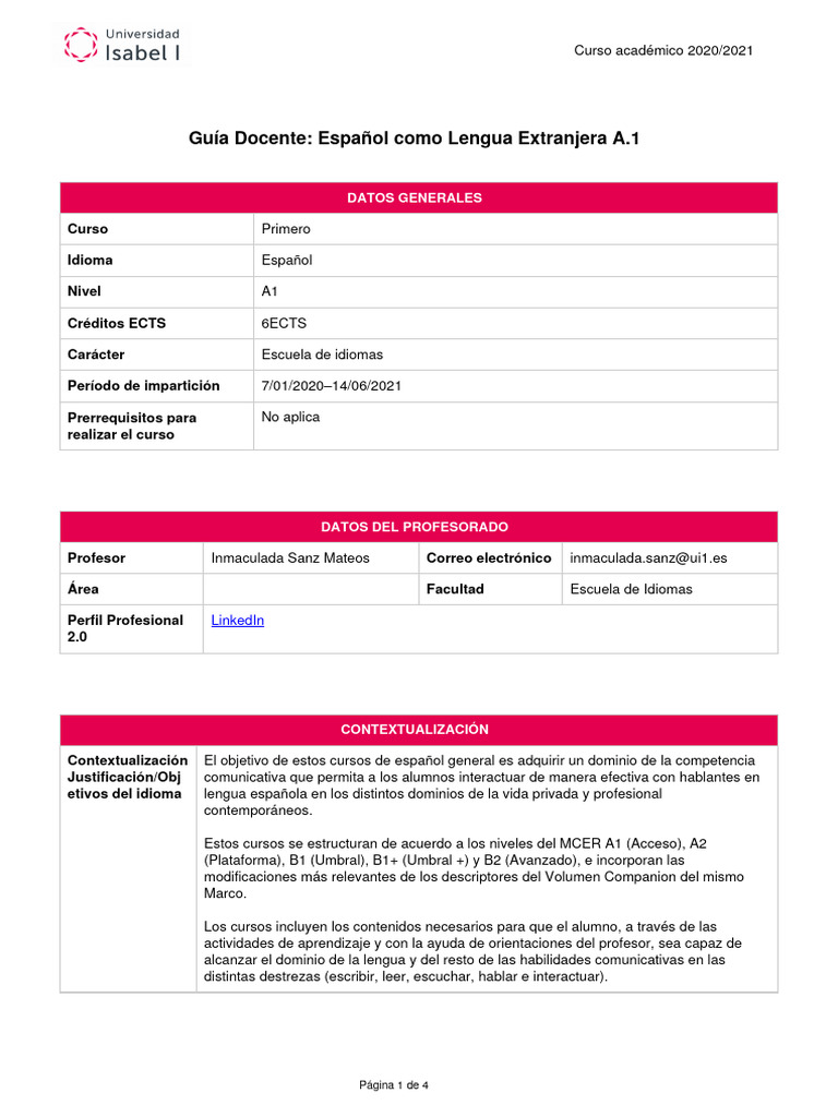Curso A1 de Español Online 2020-2021 | PDF | Aprendizaje | Lengua española