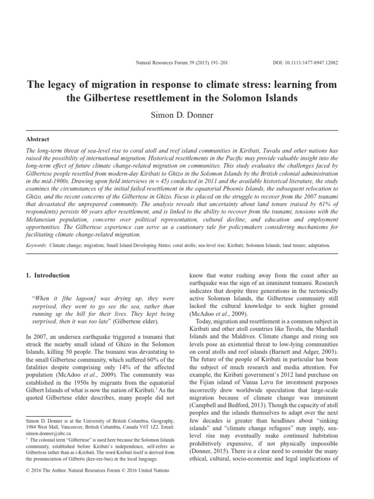 Gilbertese Resettlement and Climate Migration | PDF | Human Migration ...