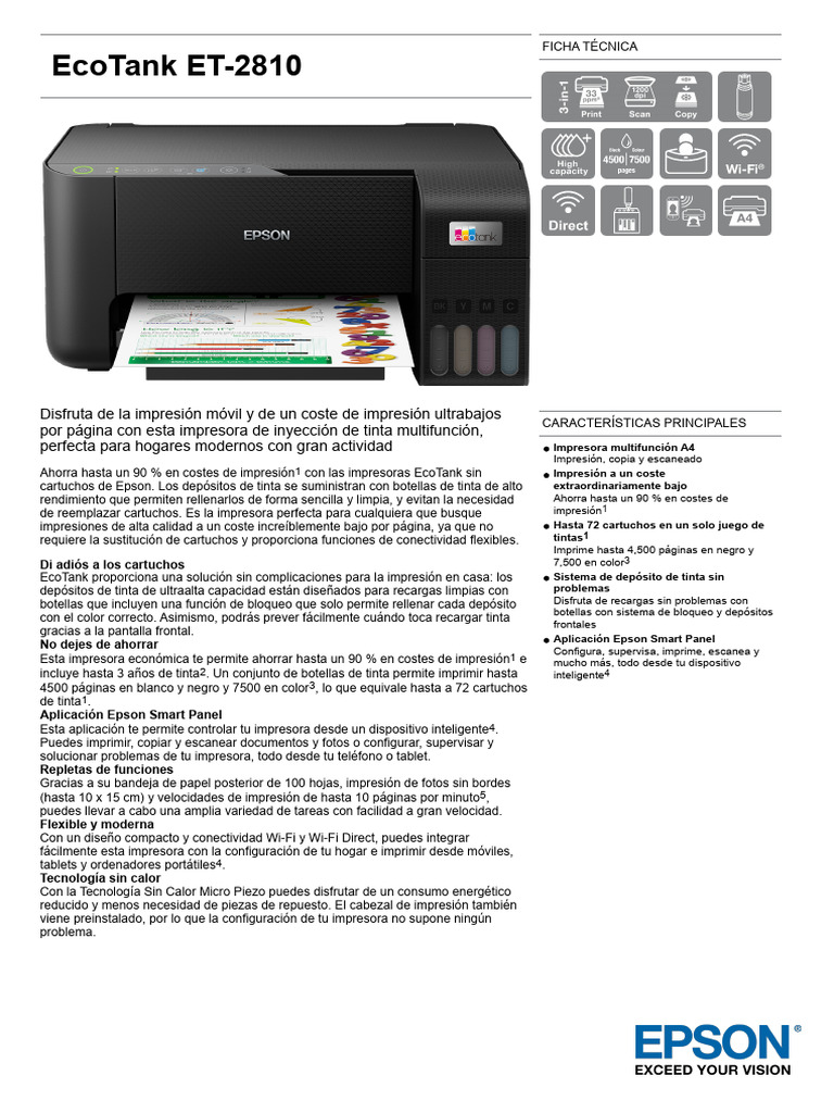Ecotank Et 2810 Datasheet | Descargar gratis PDF | Impresora ...