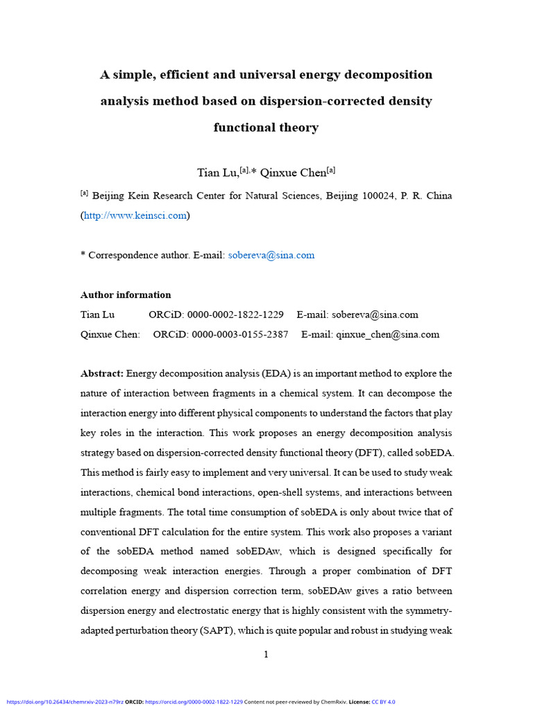 sobEDA: Universal Energy Decomposition | PDF | Density Functional ...