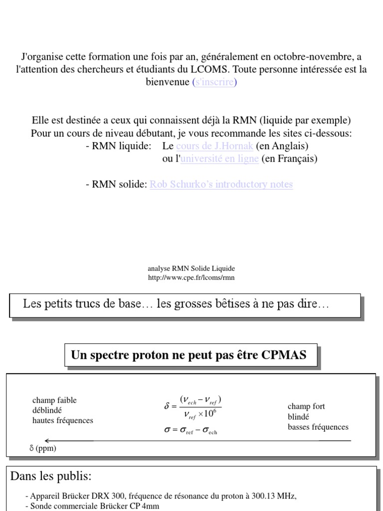 Cours Rmn Solide Pdf Spectroscopie Rmn Resonance Magnetique Nucleaire