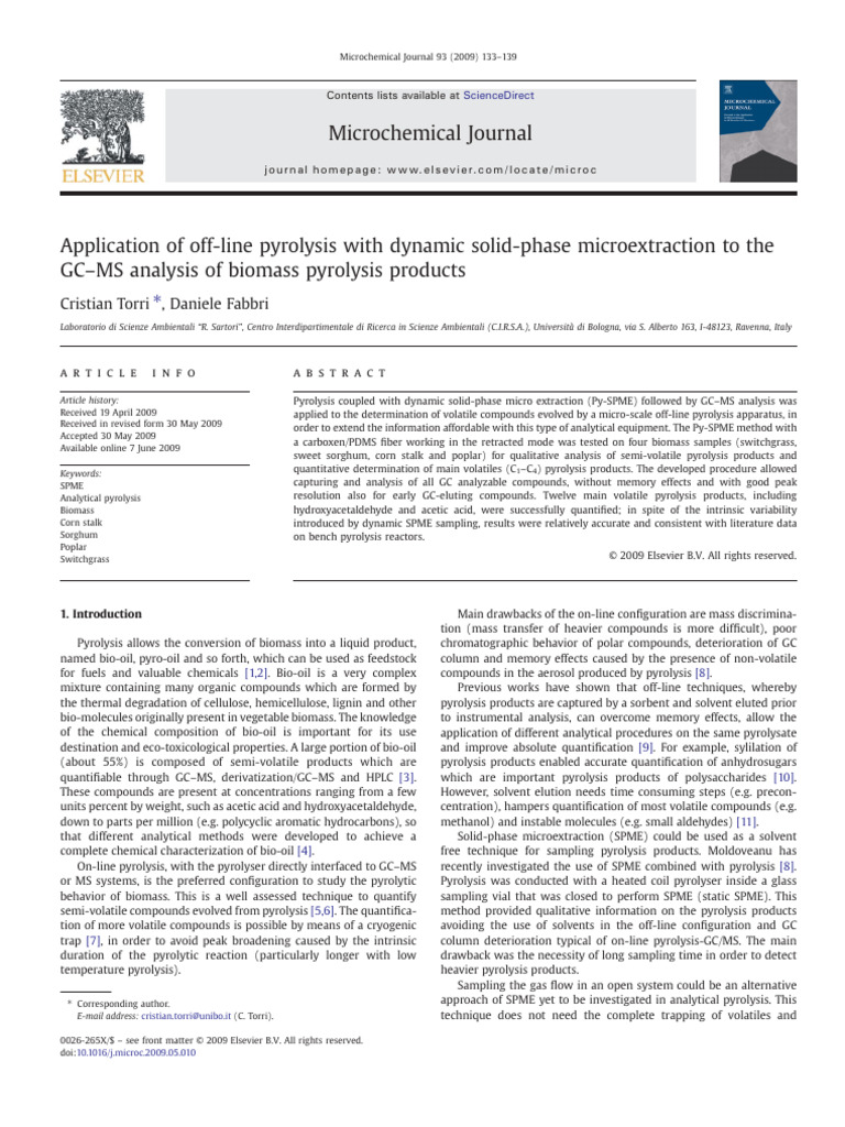 GC-MS Analysis of Biomass Pyrolysis Products | PDF | Gas Chromatography ...
