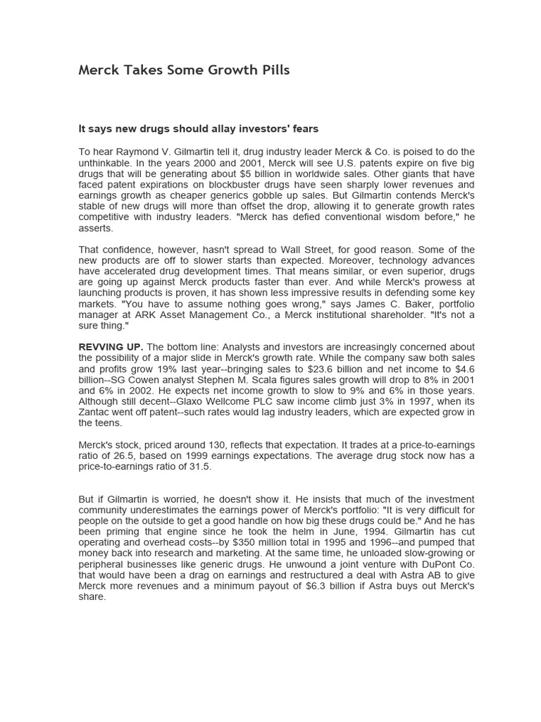 Merck's Growth Strategy Amid Patent Expirations | PDF | Merck & Co ...