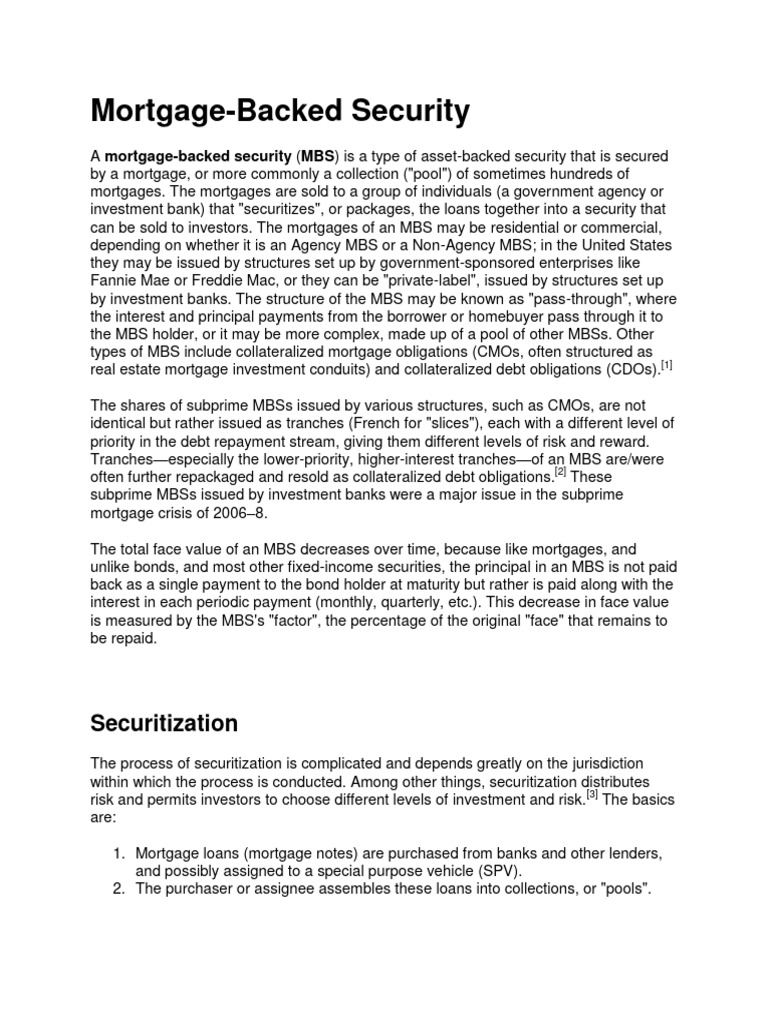 Private Mbs PDF Mortgage Backed Security Mortgages