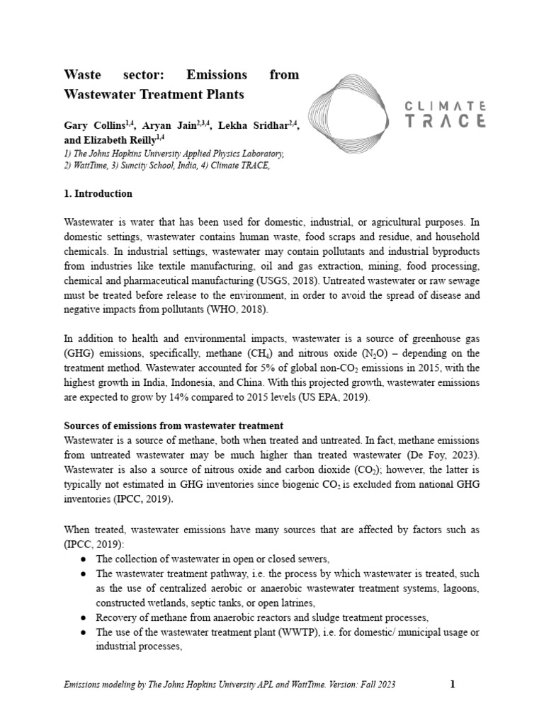 Waste Sector - Emissions From Wastewater Treatment Plants Methodology ...