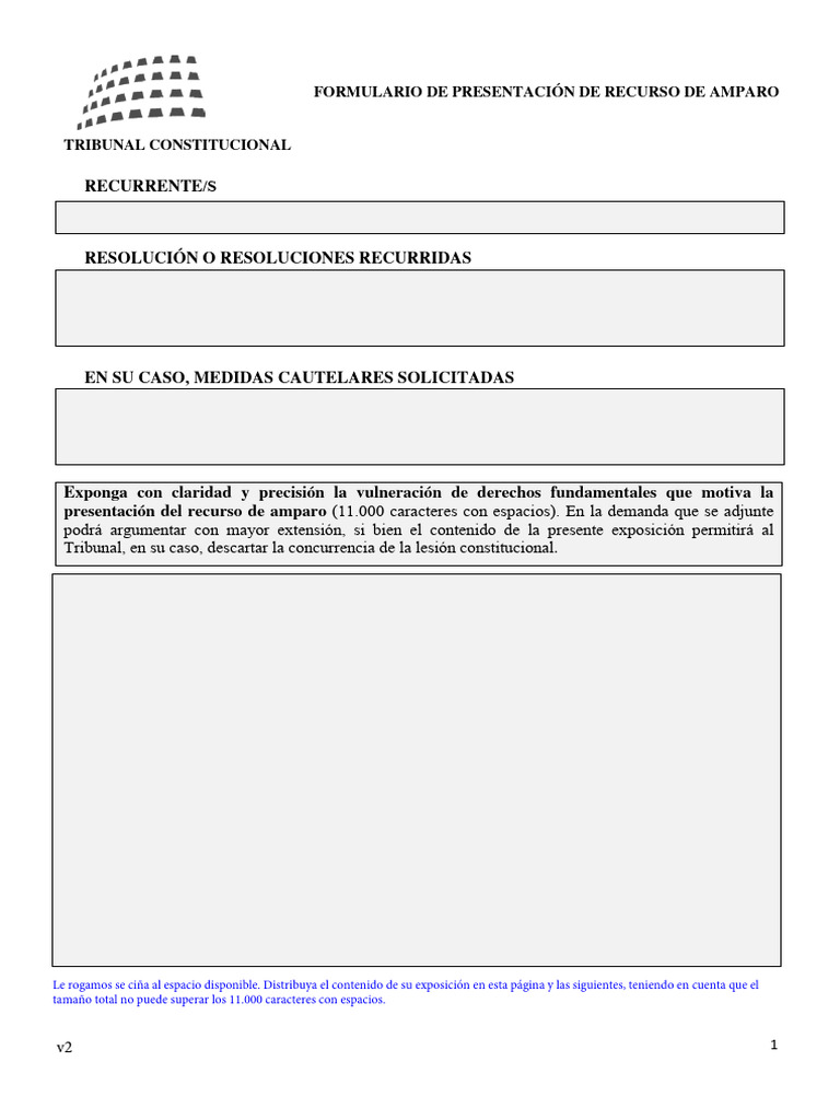 Formulario Recurso de Amparo Constitucional | PDF | Separación de ...