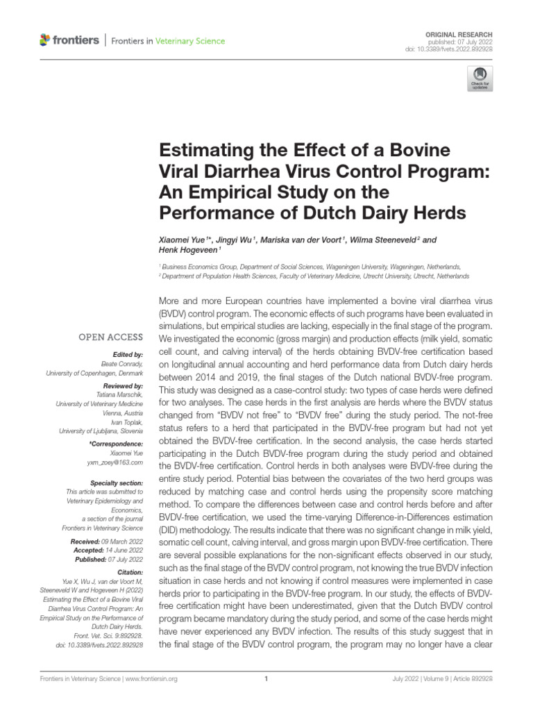 Estimating the effect of a bovine viral diarrhea virus control program