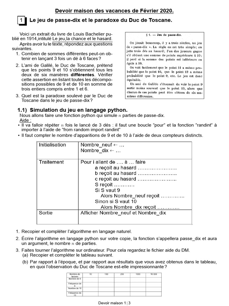 Paradoxe du Duc de Toscane en jeu PDF Python (Langage de — free download