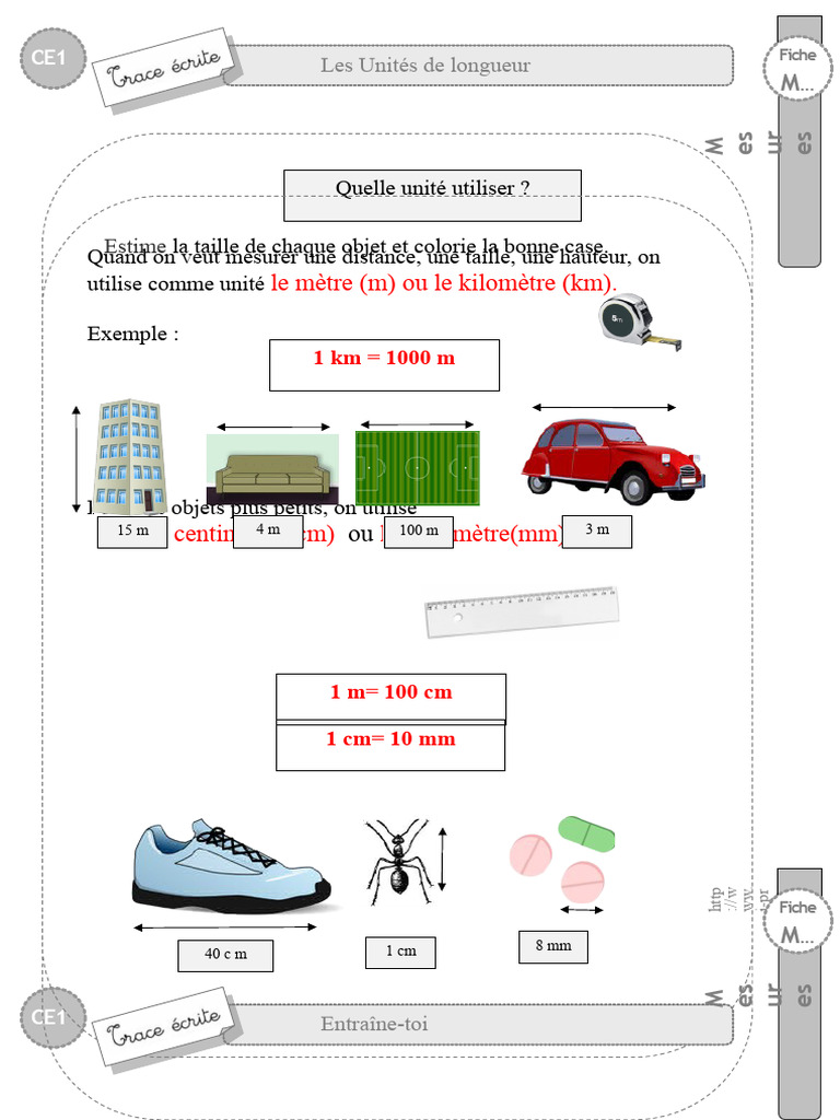 Mesures de Longueur CE1 : Unités et Exercices | PDF | Unité de mesure ...