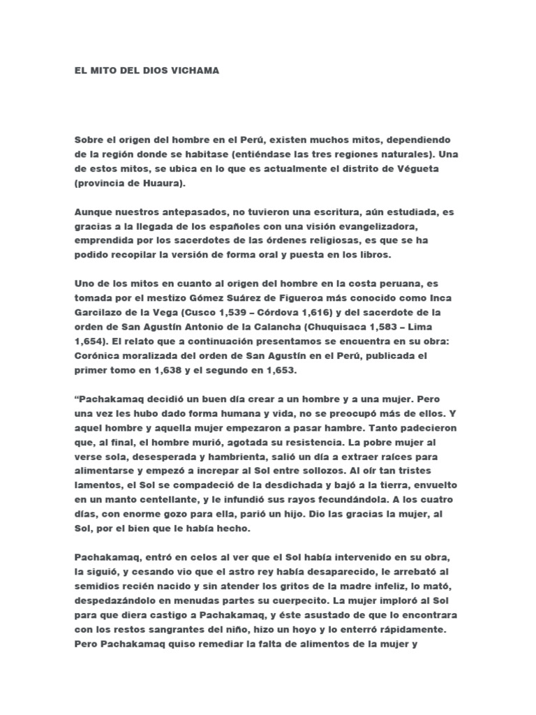 El Mito de Vichama en la Creación Inca | PDF
