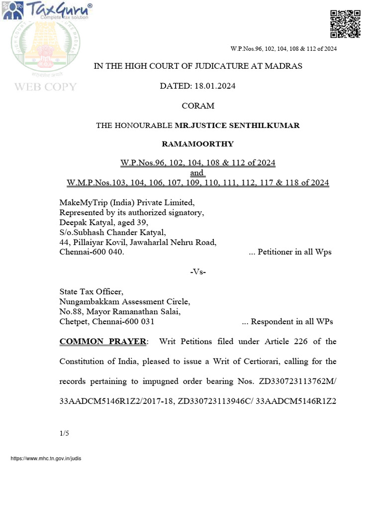 Makemytrip india private limited vs state tax officer madras high court