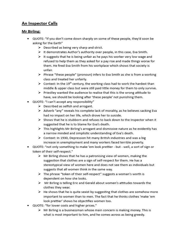 An Inspector Calls Quotes | PDF | Linguistics | Grammar