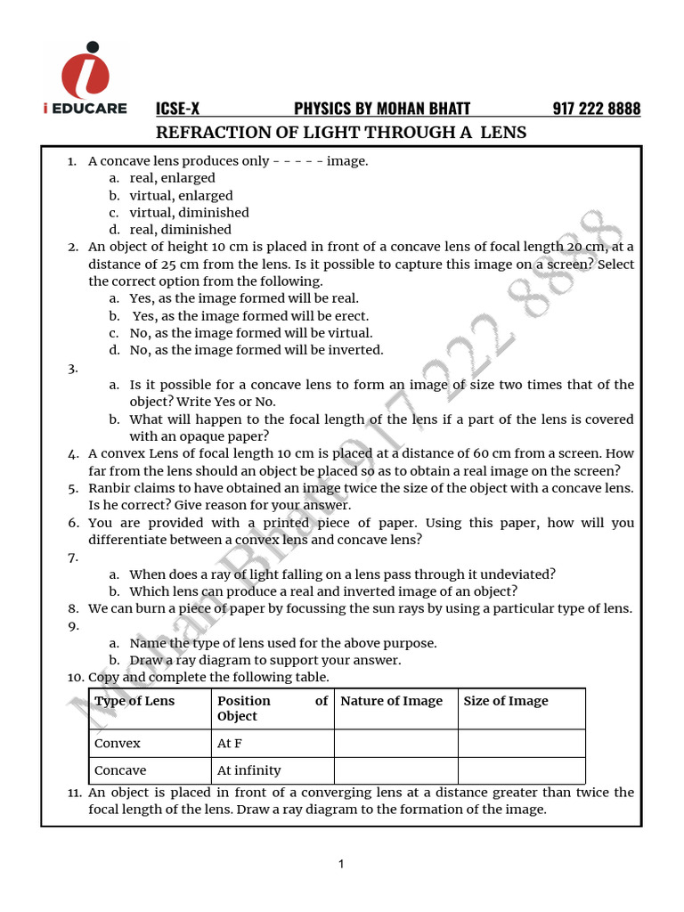 Lens Image Formation and Characteristics | PDF | Glass Engineering And ...