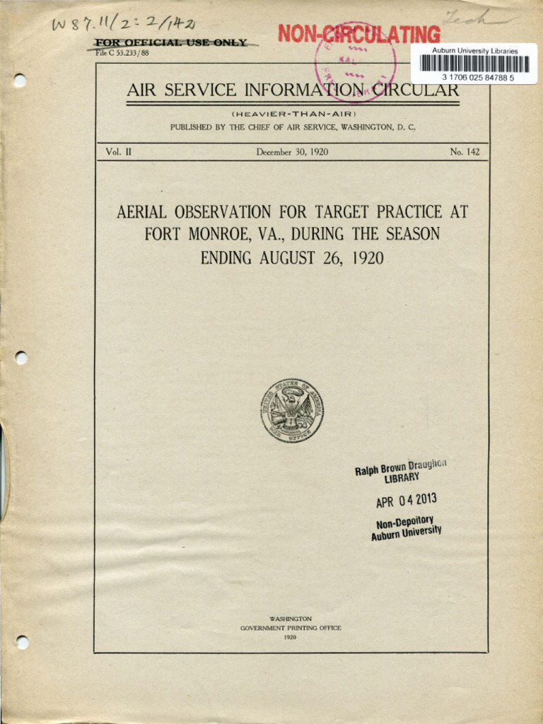 Aerial Observation For Target Practice at Fort Monroe (30 December 1920 ...