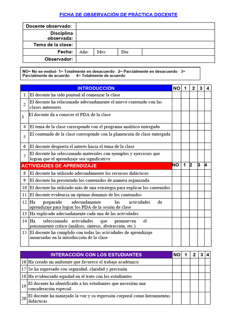 Observación de Práctica Docente Efectiva | PDF | Maestros | Aprendizaje