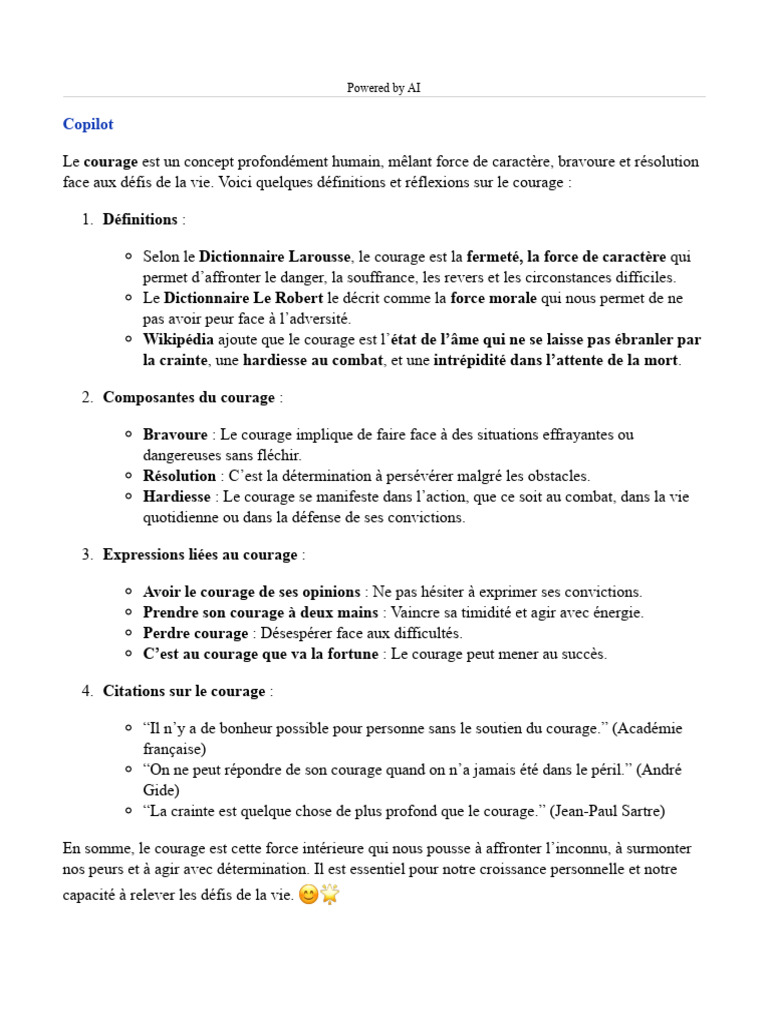 Définitions et réflexions sur le courage | PDF | Développement personnel