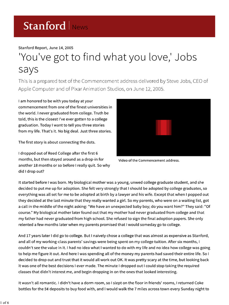 Commencement Address By Steve Jobs