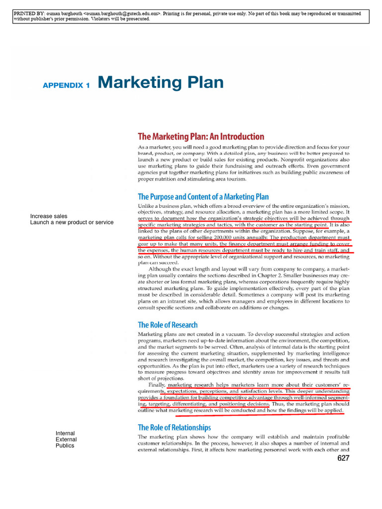 Example Of Marketing Plan Pdf Marketing Brand