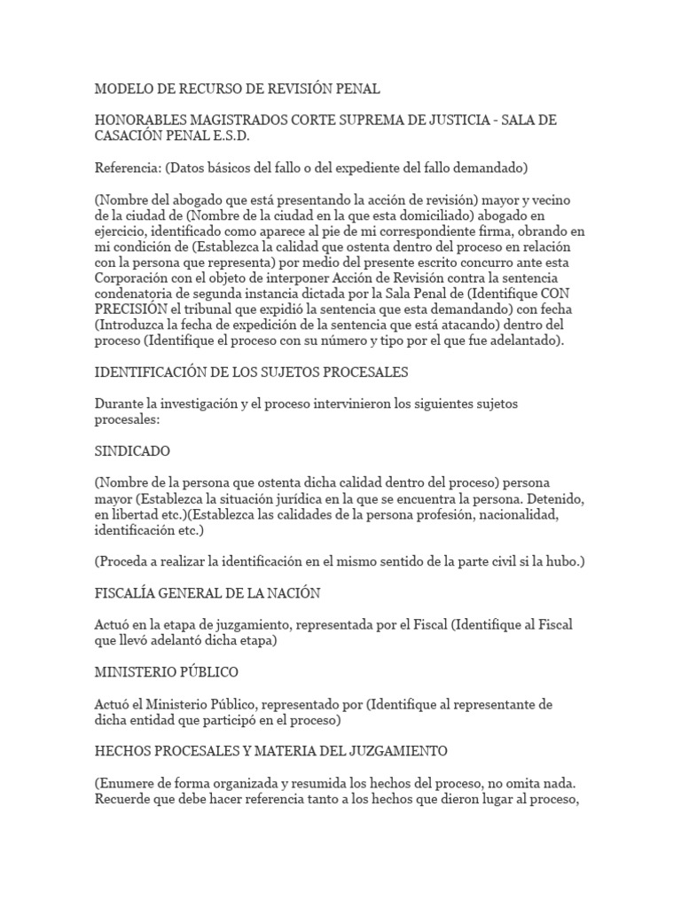 Modelo de Recurso de Revisión Penal | PDF | Sentencia (ley) | Ley común