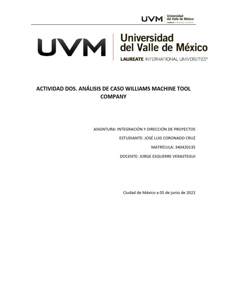Análisis de Caso Williams Machine Tool Company PDF Business
