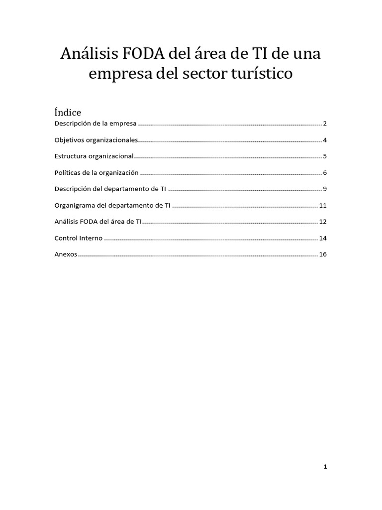 An lisis foda del rea de ti de una empresa del sector tur stico en