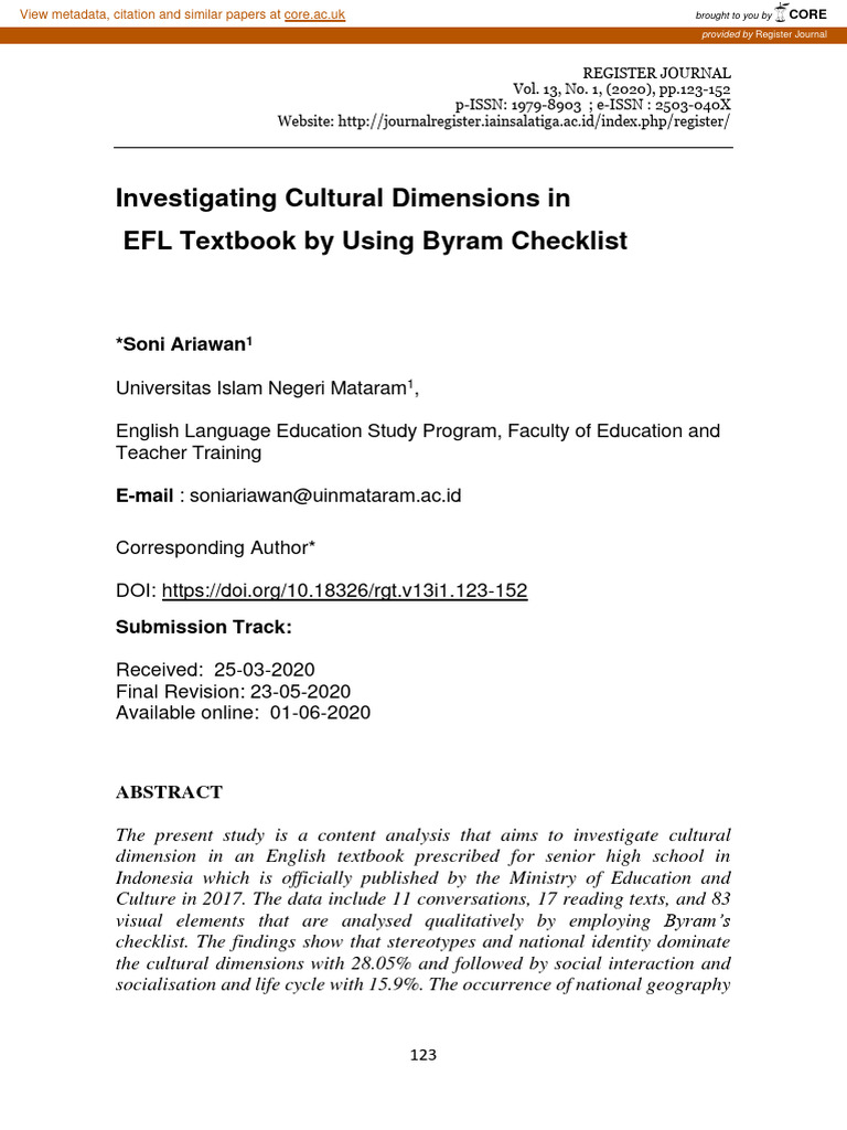 2020.cultural Dimensions in EFL Textbooks | PDF | English As A Second ...