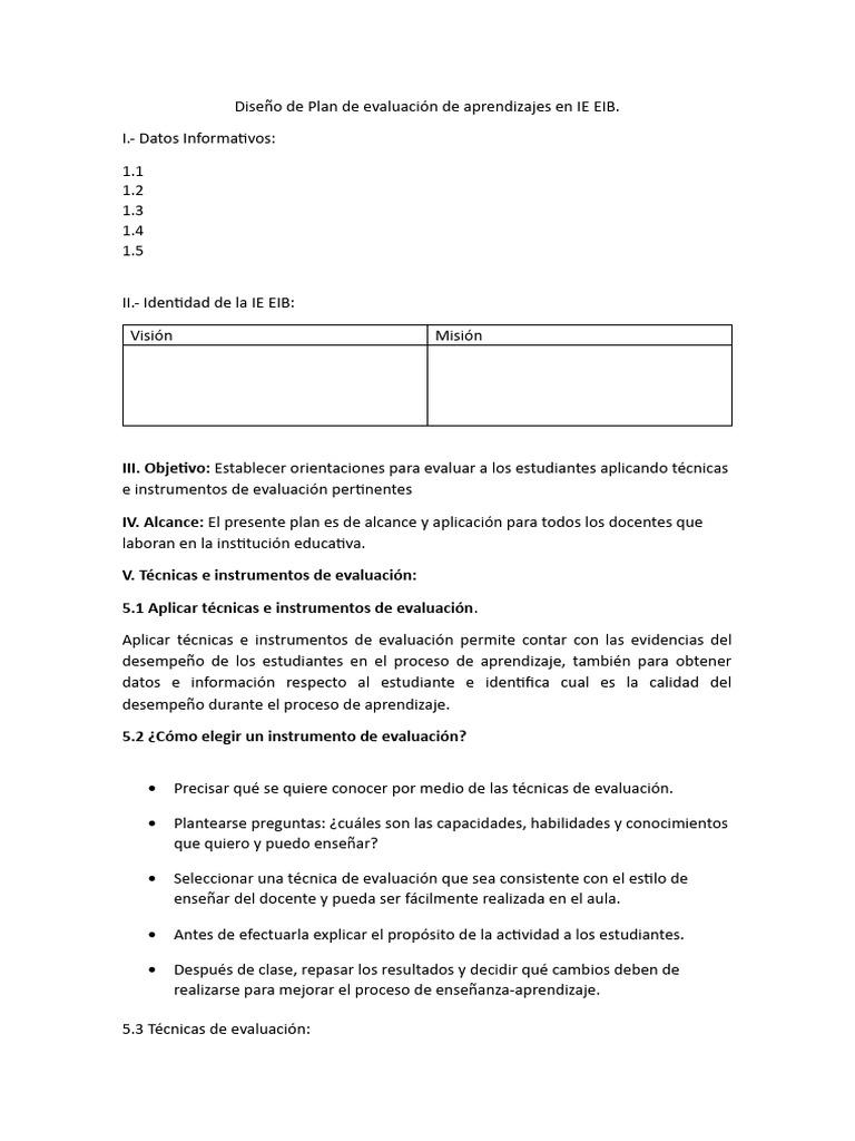 Diseño de Plan de Evaluación de Aprendizajes en IE EIB | PDF ...