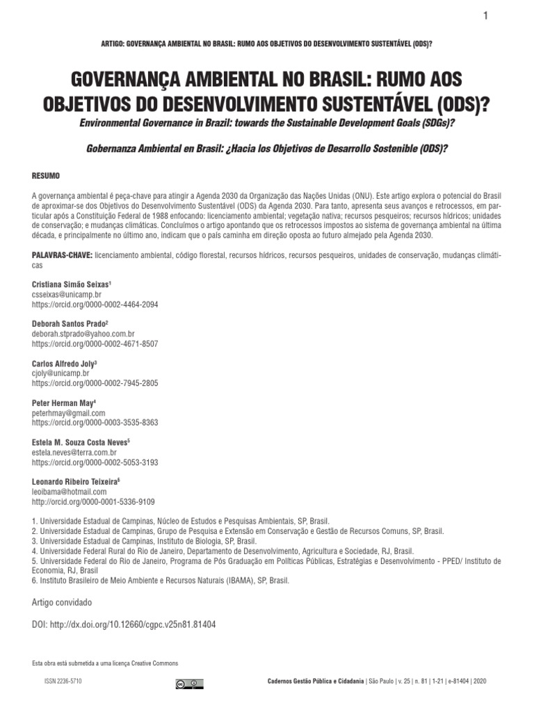 Governança Ambiental e ODS no Brasil | PDF | Governança | Brasil