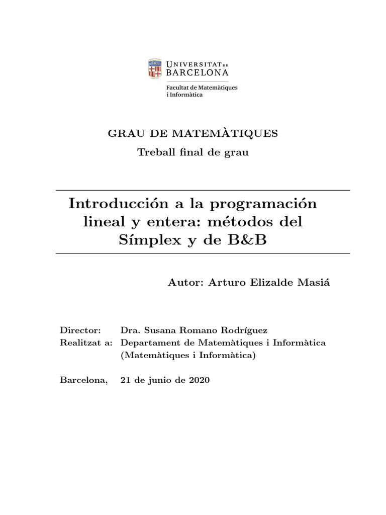 Introducci On A La Programaci On Lineal y Entera: M Etodos Del S Implex ...