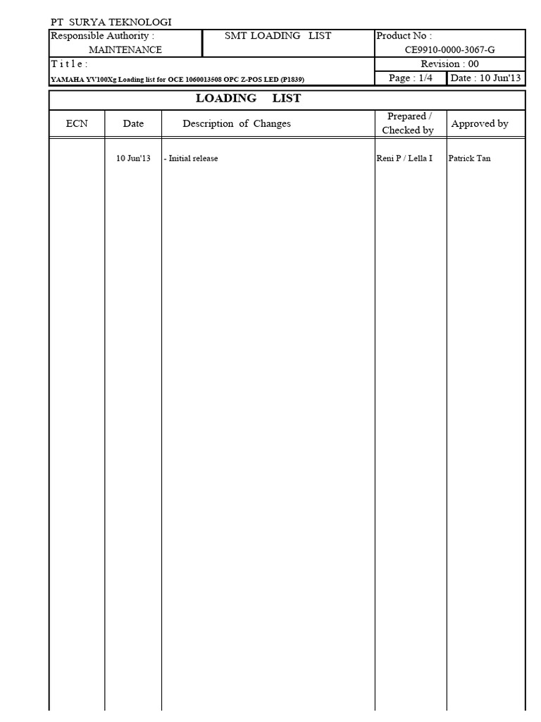 Yamaha YV100Xg SMT Loading List | PDF