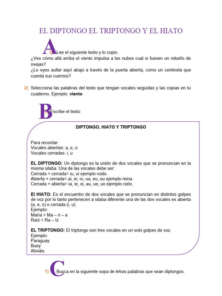Diptongo, Hiato y Triptongo Explicados | PDF | Vocal | Voz humana