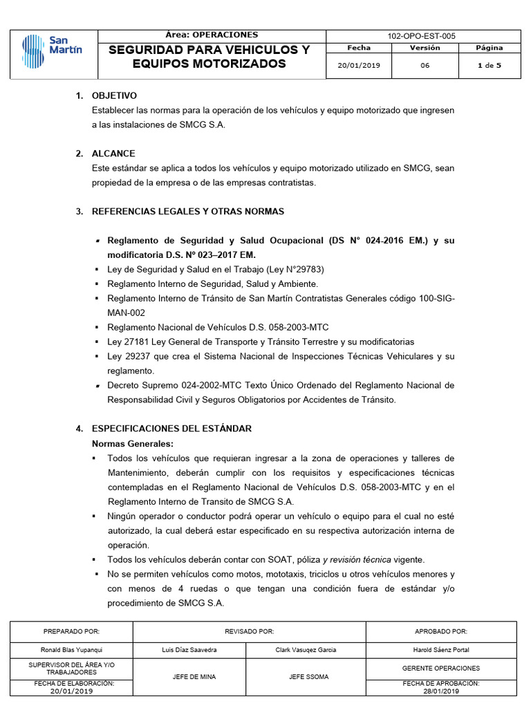 Normas de Seguridad Vehicular SMCG | PDF | Seguro de vehículo ...