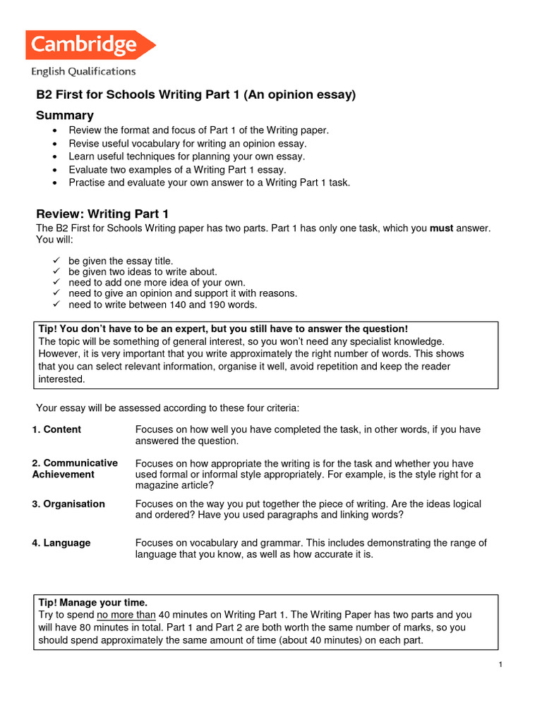 B2 First Opinion Essay Writing Guide | PDF | Essays | Knowledge