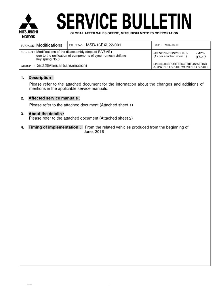 R/V5MB1 Disassembly Modifications Notice | PDF | Manual Transmission ...