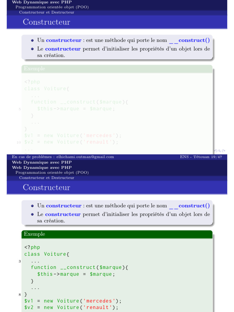 Constructeurs et Destructeurs en PHP | PDF | Classe (informatique ...