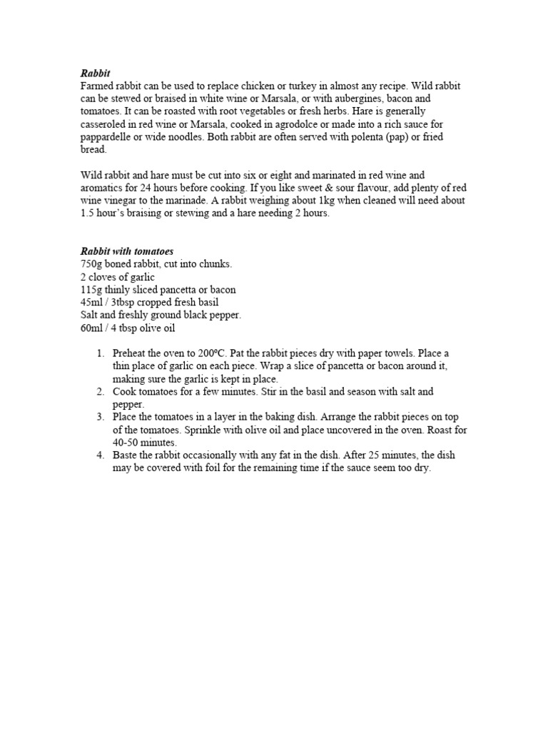 Delicious Rabbit Recipes and Cooking Tips | PDF